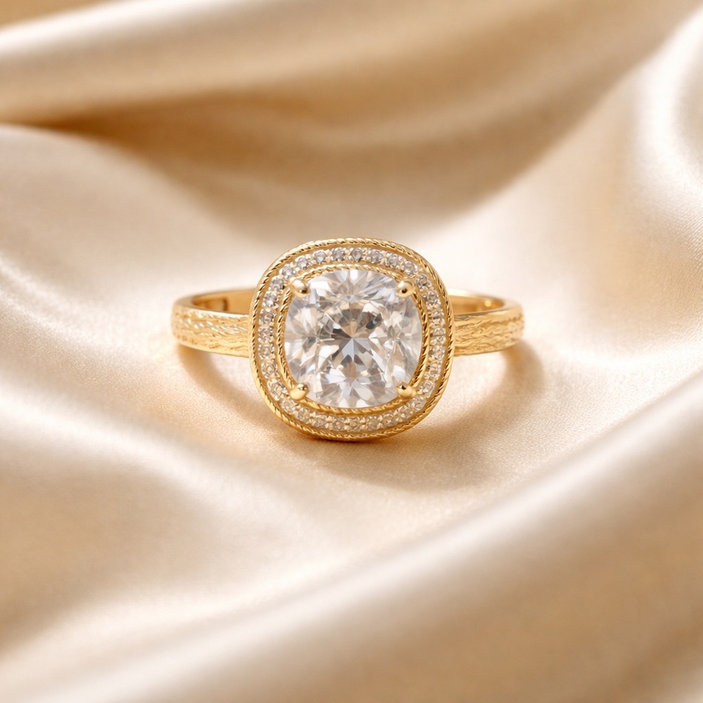 Gold CZ Halo Ring